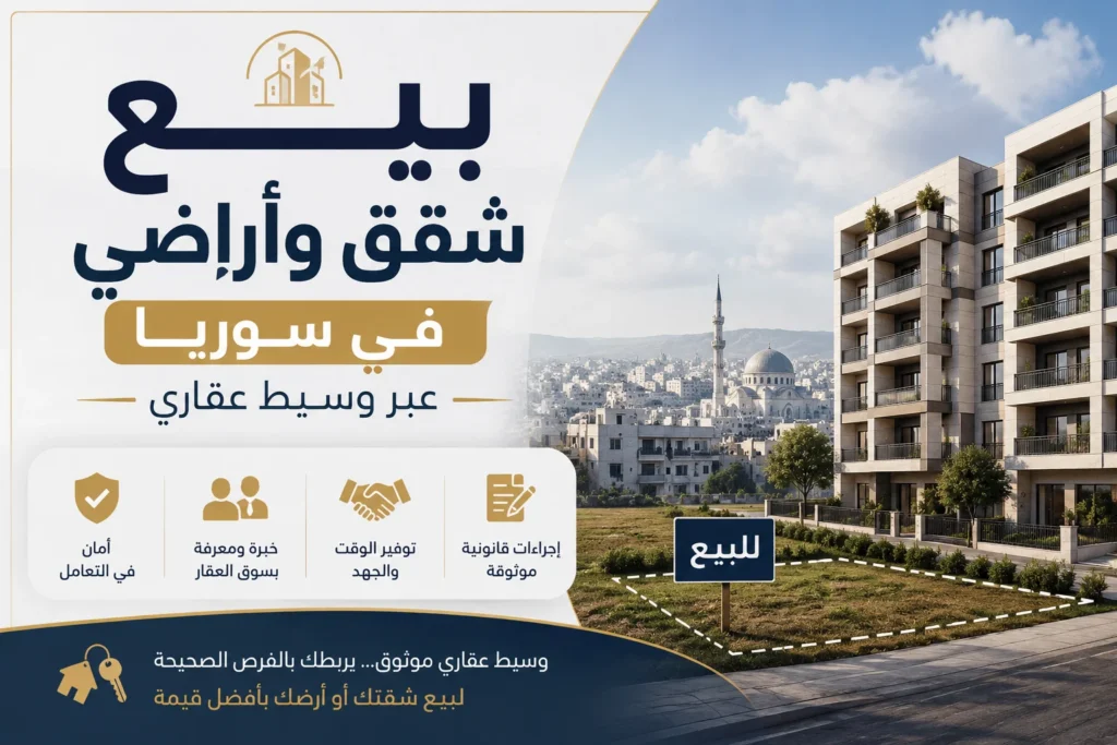 بيع شقق وأراضي في سوريا عبر وسيط عقاري